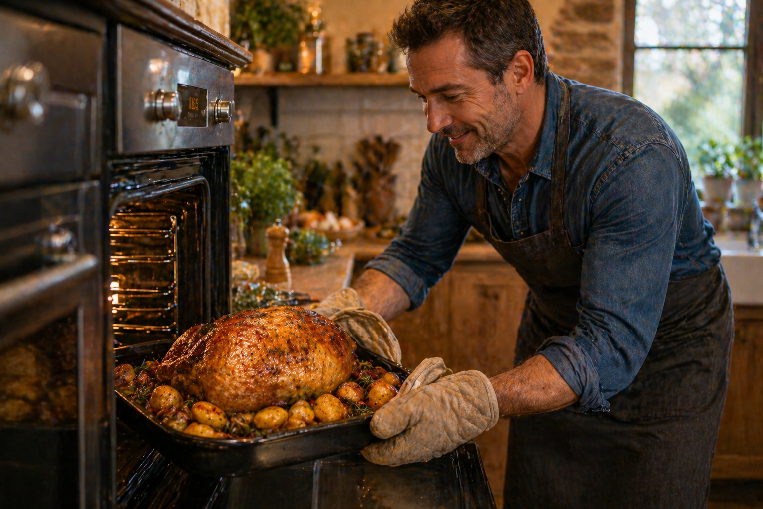 Réussissez votre rôti de dinde au four pomme de terre : découvrez l'art d'une chair juteuse à 74°C et de grenailles fondantes. Un régal doré et tendre.