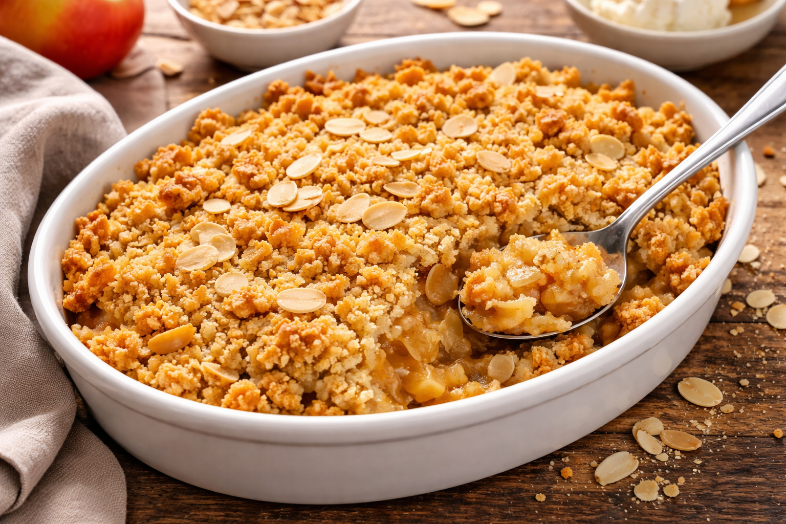 Le secret d’un crumble pomme amande croustillant et doré Réussissez votre crumble pomme amande avec nos astuces : choix des fruits, ratio de sablage idéal et cuisson à 210°C pour un dorage croustillant.